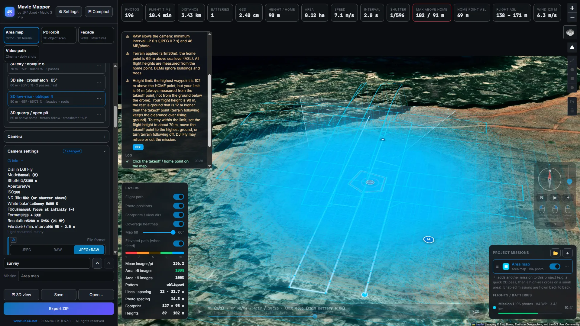 Mavic Mapper main screen with annotated areas